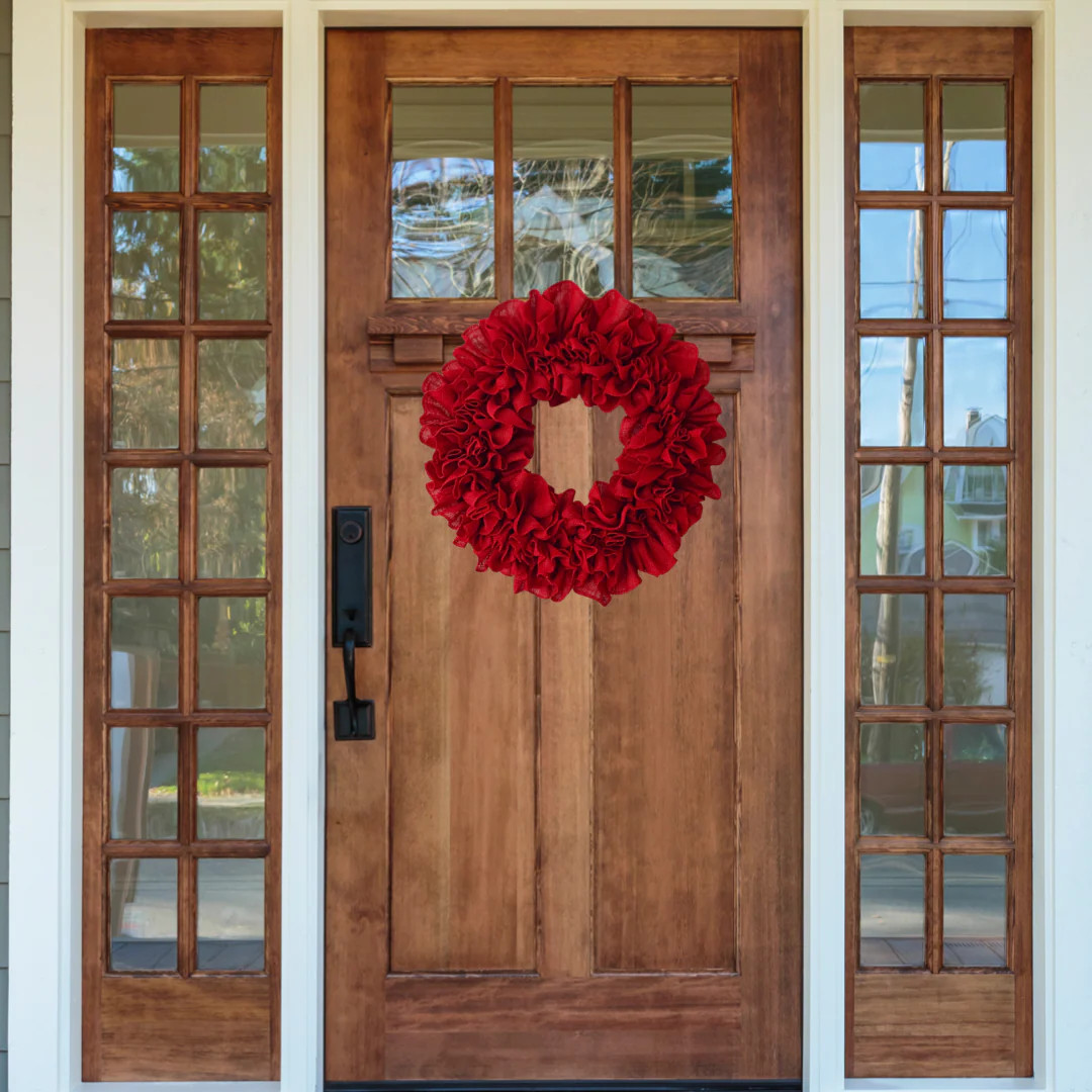 Red Ruffled Burlap Wreath | Journey Decor