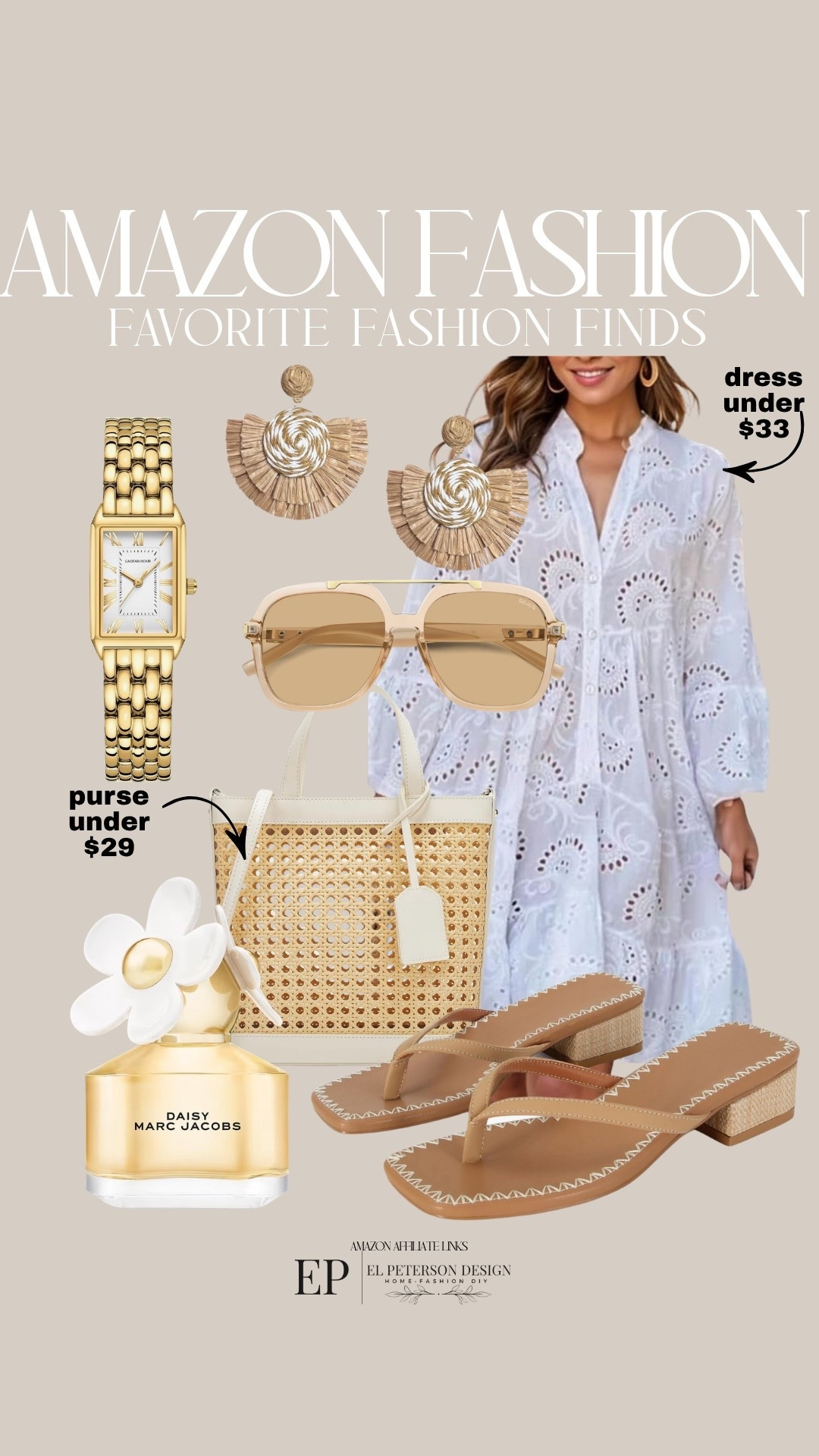 Amazon Fashion
Dress
Earrings
Sunglasses
Sandals
Perfume 
Watch
