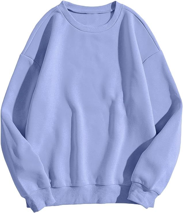 Verdusa Women's Long Sleeve Top Round Neck Drop Shoulder Pullover Sweatshirt | Amazon (US)