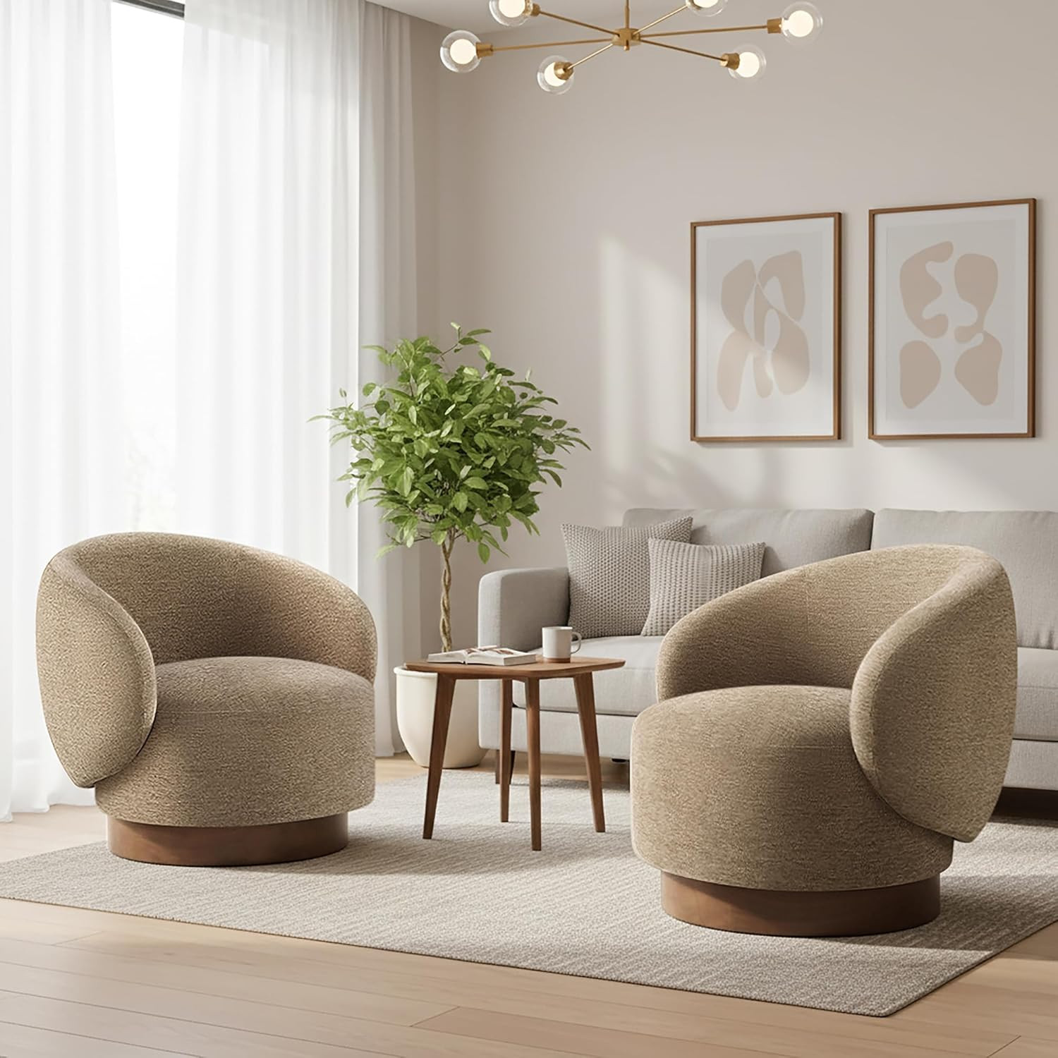 Swivel Accent Chair Modern Round Barrel Armchair with Upholstered Performance Fabric for Living R... | Amazon (US)