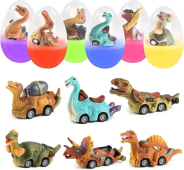 6 Pack Jumbo Eggs with Dinosaur Pull Back Cars Toys Inside for Kids Boys Toddlers Easter Basket S... | Amazon (US)