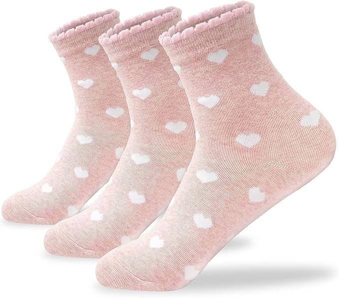 3 Pairs Heart Pattern Crew Socks For Women - Cute Cotton Womens Socks for Size 6,7,8,9,10 by Cuti... | Amazon (US)