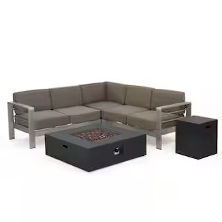 Noble House Cape Coral Khaki 5-Piece Aluminum Outdoor Patio Sectional Set with Khaki Cushions 118... | The Home Depot