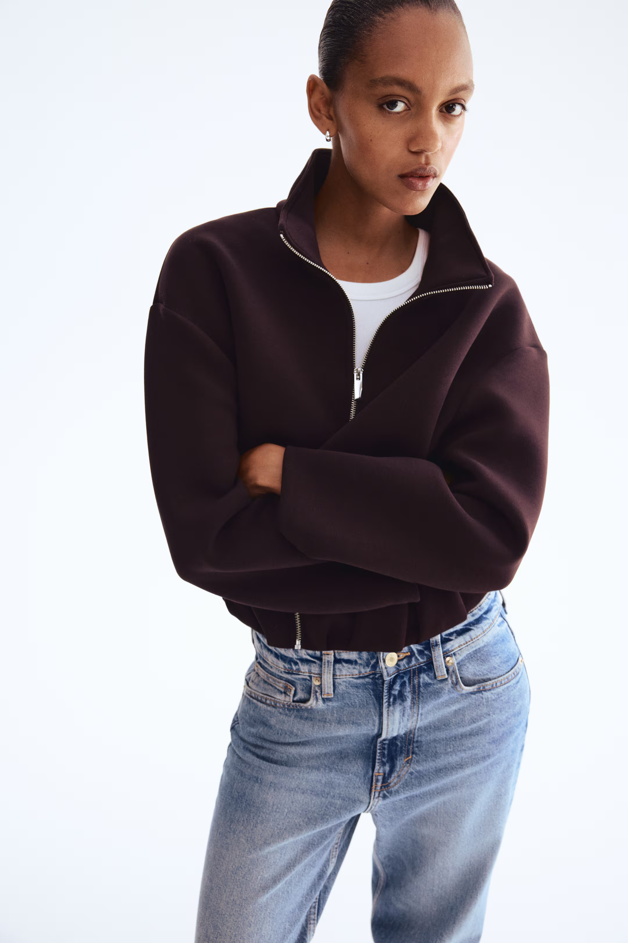 Scuba Fabric Jacket - Burgundy - Ladies | H&M US | H&M (US + CA)