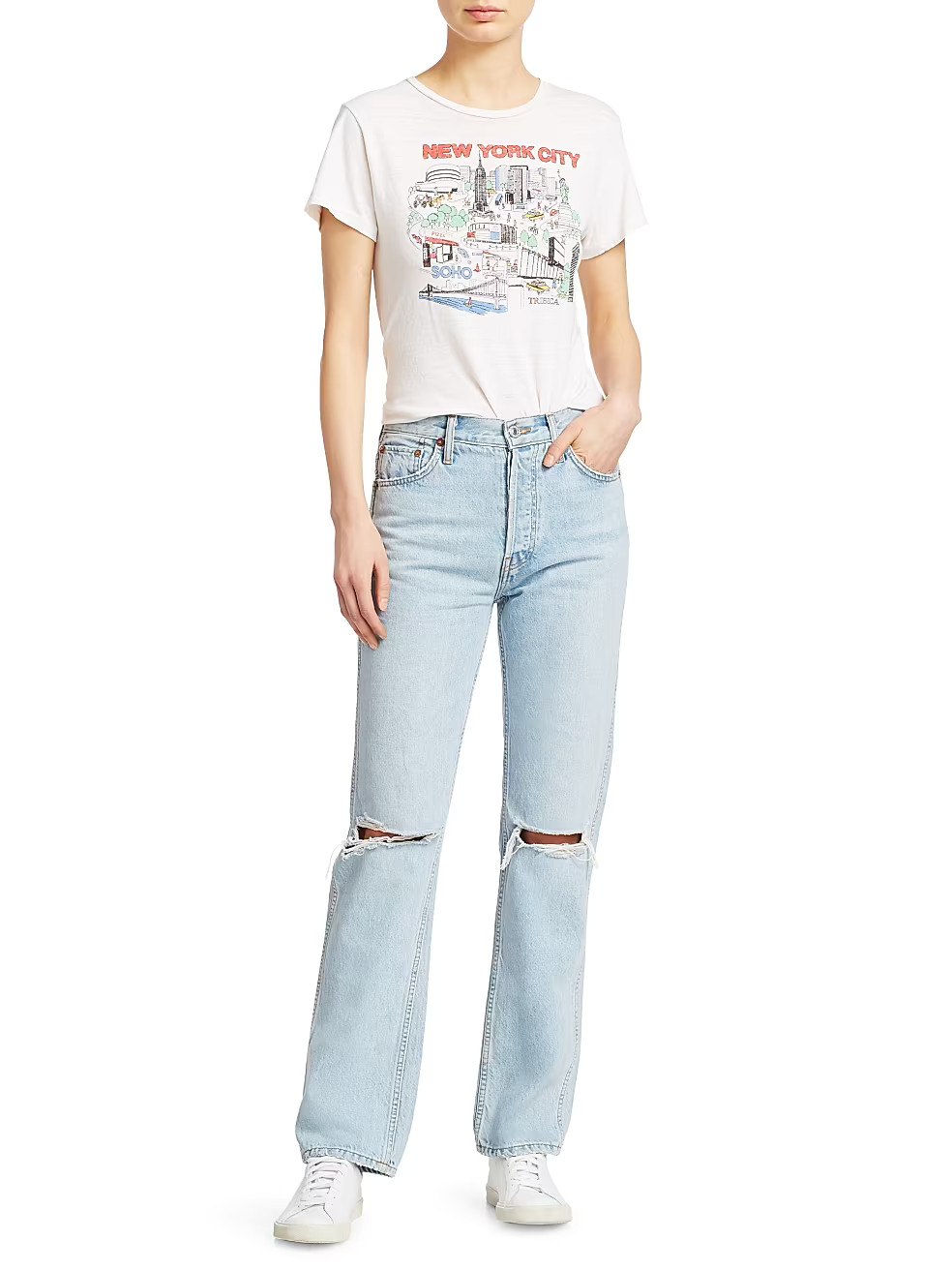 High-Rise Ripped-Knee Loose Jeans | Saks Fifth Avenue