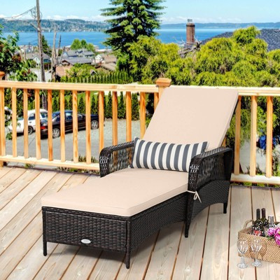 Costway PE Rattan Chaise Lounge Chair Armrest Recliner Adjustable Pillow Mix brown, Beige | Target