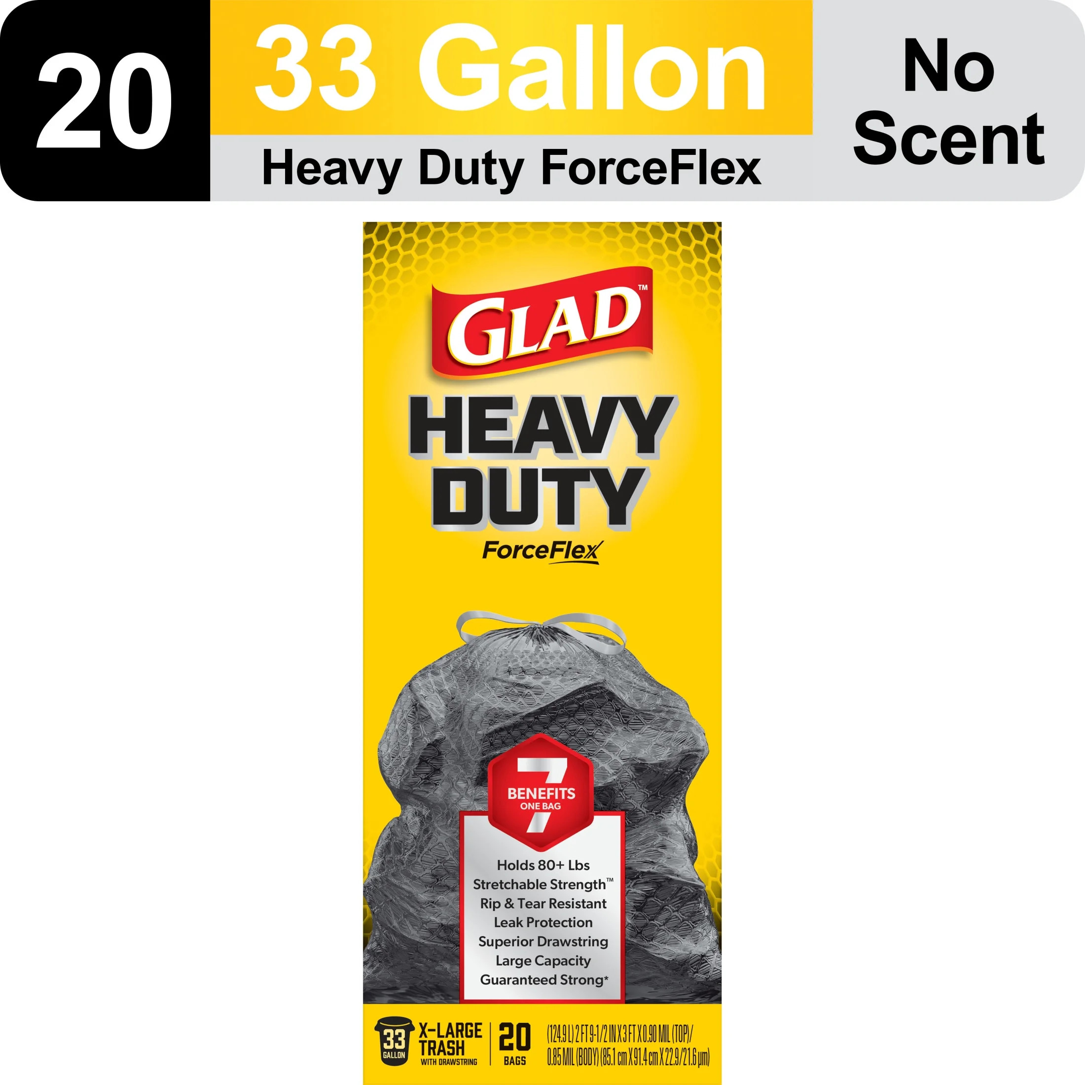 Glad Large Drawstring Trash Bags, ForceFlex 33 Gallon Black Trash Bags, 20 Count - Walmart.com | Walmart (US)