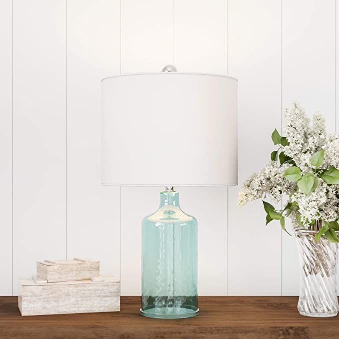 Lavish Home Blue Glass Lamp-Open Base Table Light, LED Bulb and Shade-Modern Decorative Lighting ... | Amazon (US)