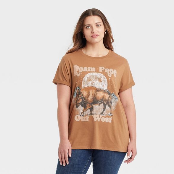 Women's Roam Free Out West Bison Short Sleeve Graphic T-Shirt - Brown | Target