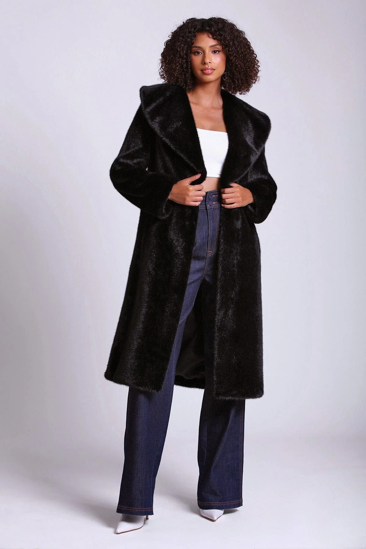 Shawl Collar Faux Fur Coat | Avec Les Files