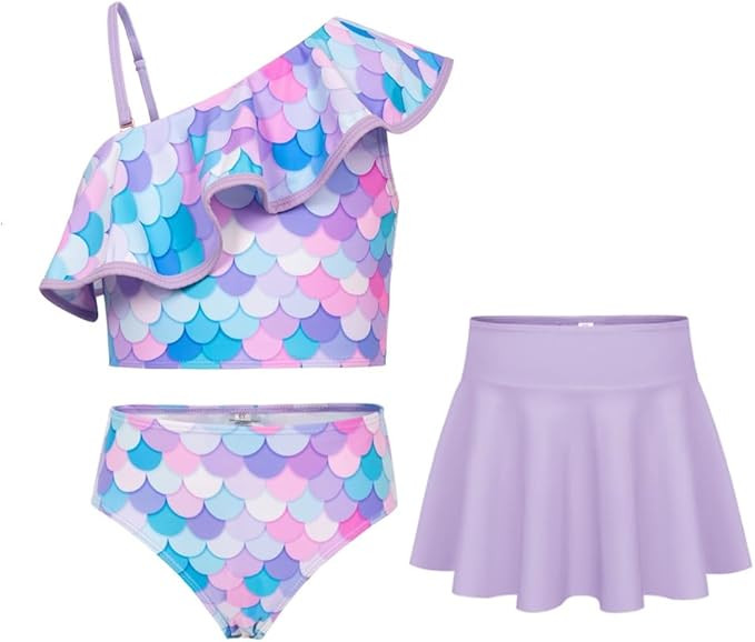 GRACE KARIN Girls Swimsuit 3 Piece Bathing Suit Quick Dry Tankini Set with Beach Skirt Bikini Swi... | Amazon (US)