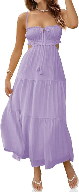 Fisoew Women's Spaghetti Strap Maxi Dress Summer Sleeveless Side Cut Out Dress Casual Boho Backle... | Amazon (US)