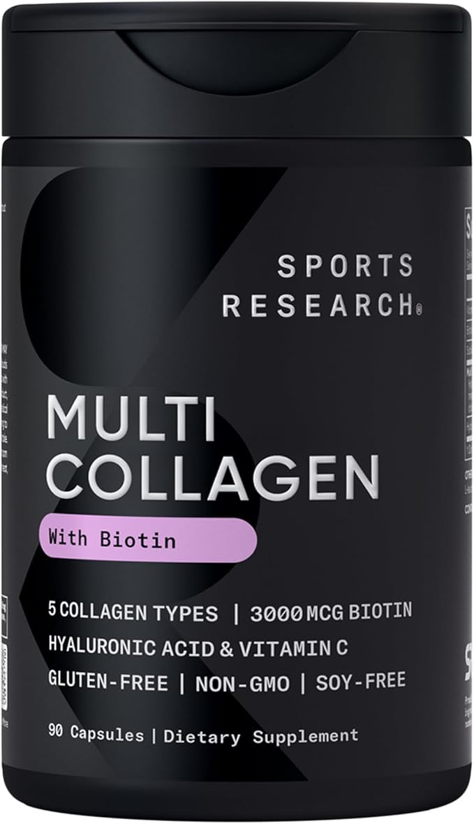 Sports Research® Biotin-Infused Collagen Peptides Complex with Hyaluronic Acid – 5 Multi Colla... | Amazon (US)