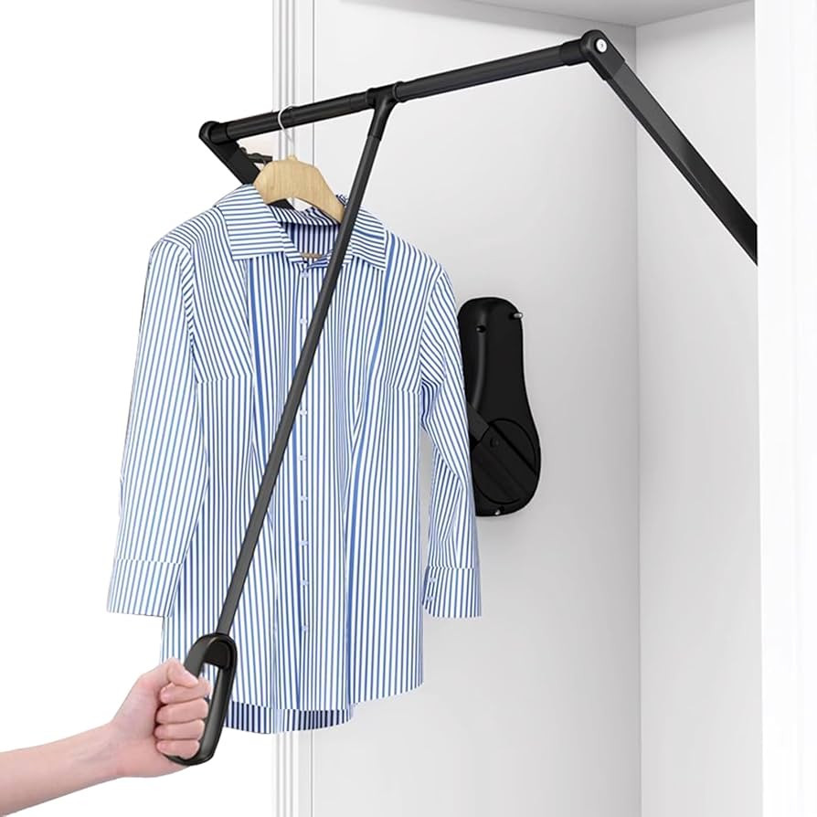 Pull Down Closet Rod for Hanging Clothes, Wardrobe Lift Rail Aluminum Alloy Organizer, Side Mount... | Amazon (US)