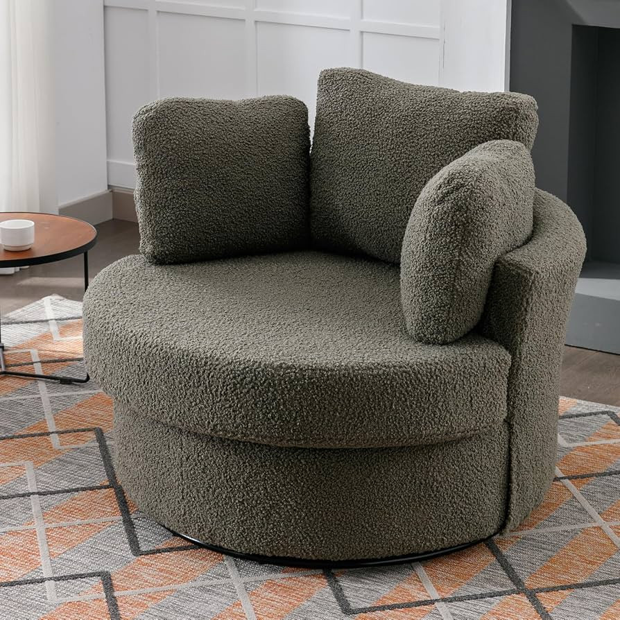 KIVENJAJA Oversized Swivel Accent Chair, 42” W 360-Degree Swivel Boucle Barrel Armchairs with 3... | Amazon (US)