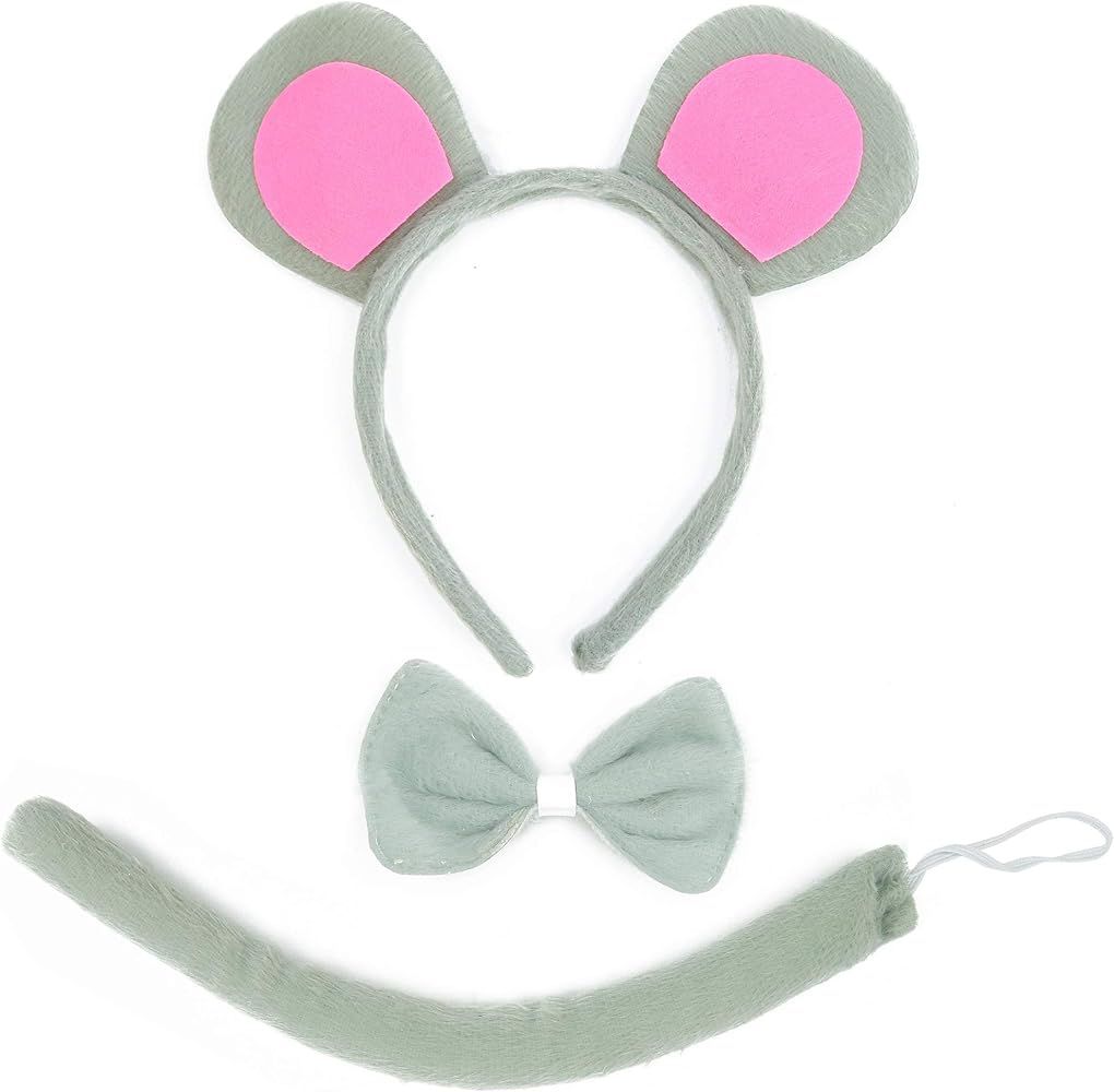 Skeleteen Mouse Costume Accessory Set - Grey and Pink Ears Headband, Bow Tie and Tail Accessories... | Amazon (US)