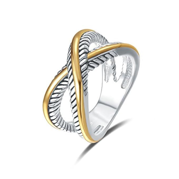 UNY Ring Vintage Designer Fashion Brand Women Valentine Gift Two Tone Plating Twisted Cable Wire Rin | Amazon (US)