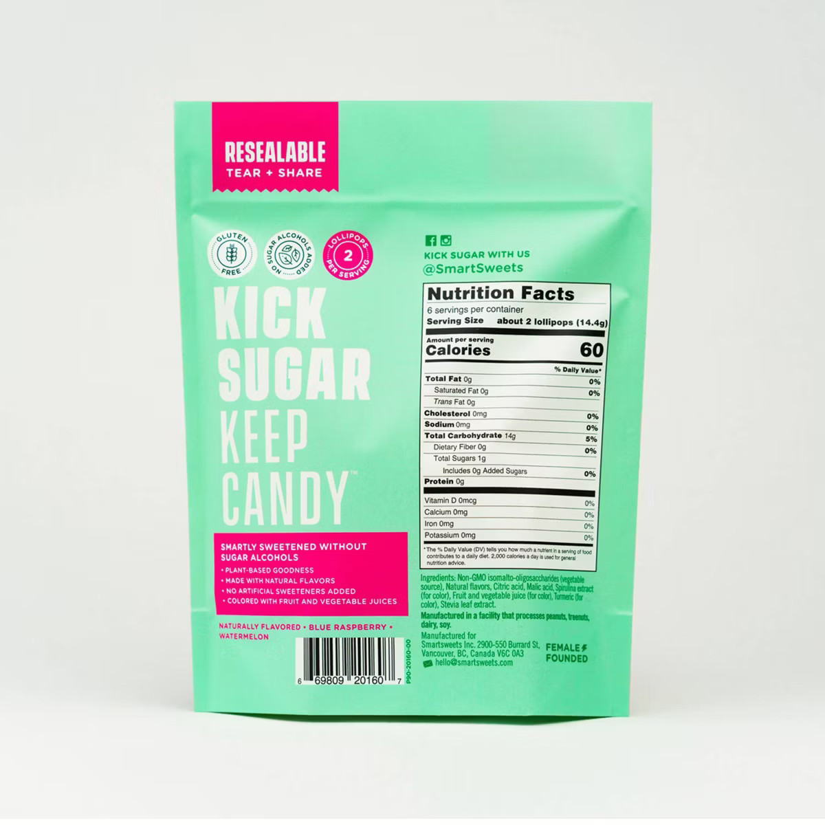 SmartSweets Lollipops, Watermelon & Blue Raspberry Candy - 3oz | Target