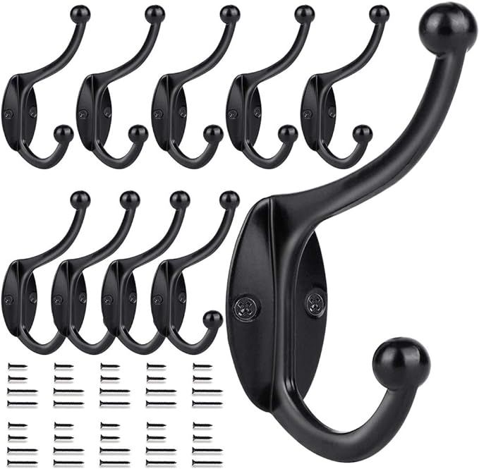 E-Senior 10 Pack Wall Hooks Coat Hooks, Hooks for Hanging Towels Clothes Robes Double-Prong Wall ... | Amazon (US)