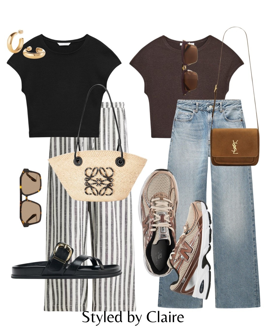 Capsule wardrobe elevated basics❤️‍🔥
Tags: crop top new in Zara brown black short sleeve linen drawstring trousers H&M Loewe raffia bag buckle sandals leather strap denim jeans light wash new balance 740 neutral suede ysl bag sunglasses fashion summer inspo everyday outfit ideas city break what to wear when you don’t know what to wear chuck on & go style

#LTKstyletip #LTKsummer