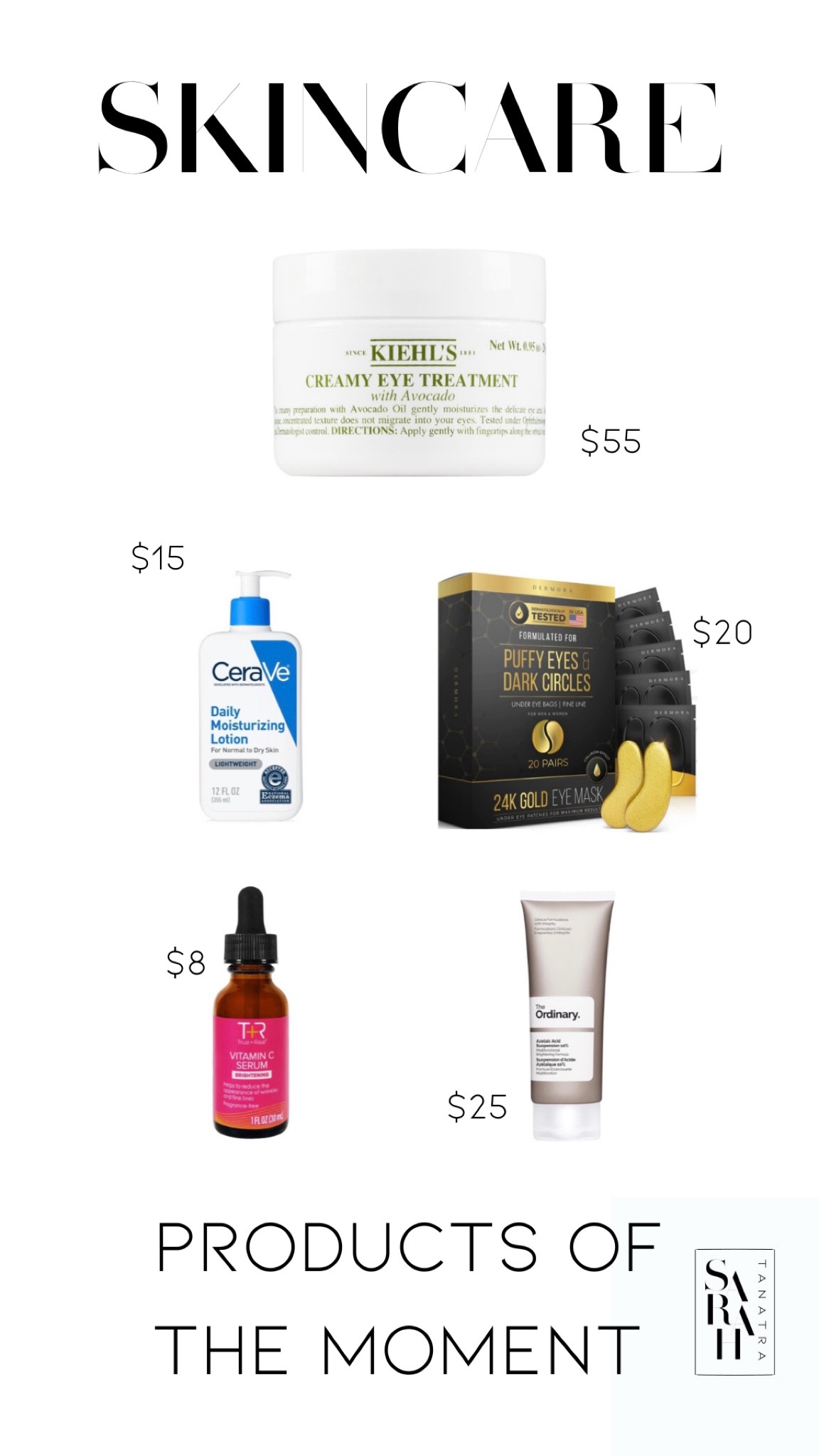Skincare products I love
Kiehls avocado eye cream 
Cera v moisturizer 
Anti-aging eye patches 
Brightening cream 
Vitamin c serum 

#LTKbeauty #LTKunder50 #LTKunder100