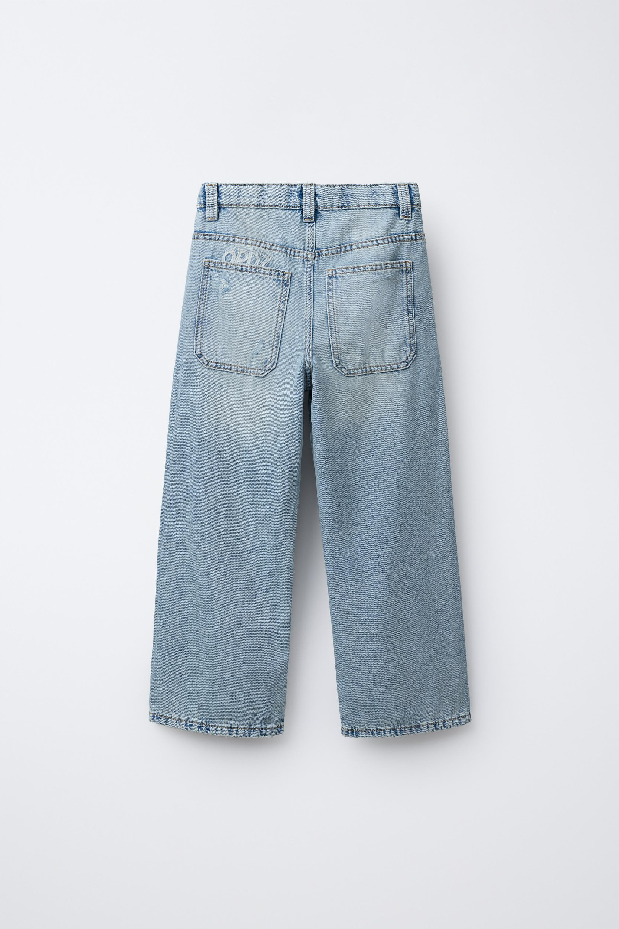 EMBROIDERED TEXT WIDE LEG JEANS | Zara US