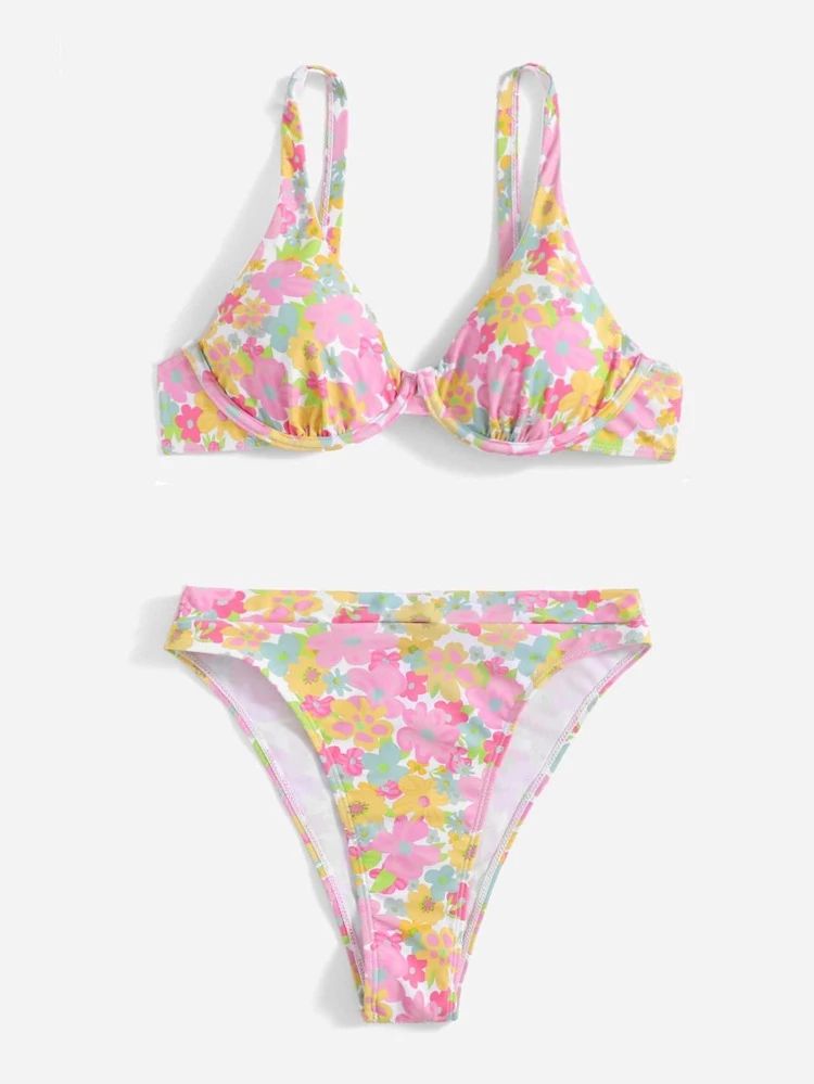 Floral Print Push Up Bikini Swimsuit | SHEIN