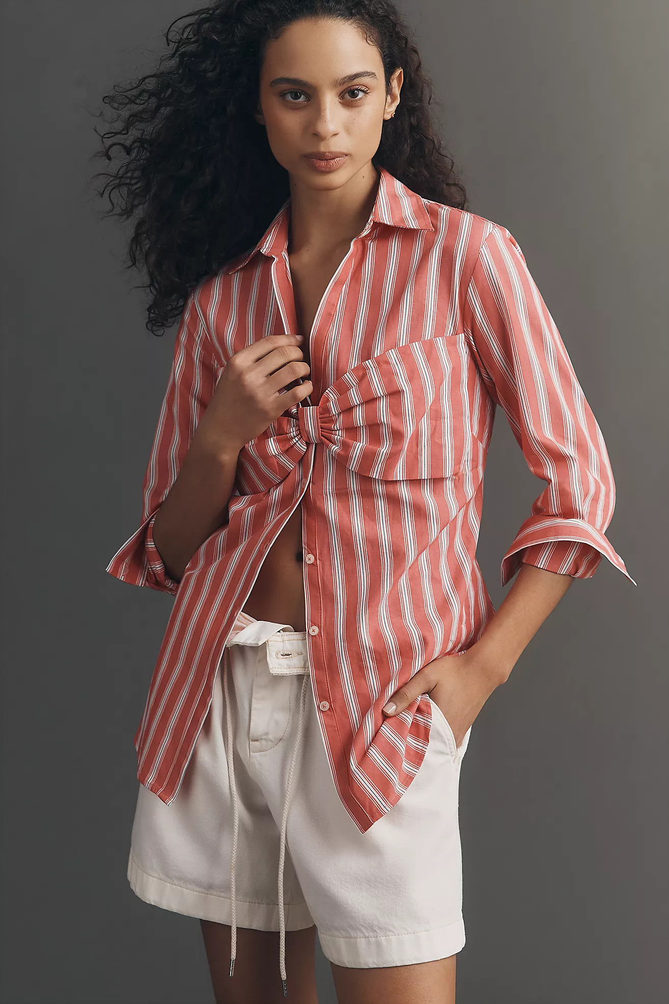 Maeve Bow Long-Sleeve Buttondown Top | Anthropologie (US)