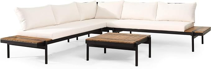 Christopher Knight Home Theo Outdoor Conversation Sets, Cream + Black Metal + Teak | Amazon (US)