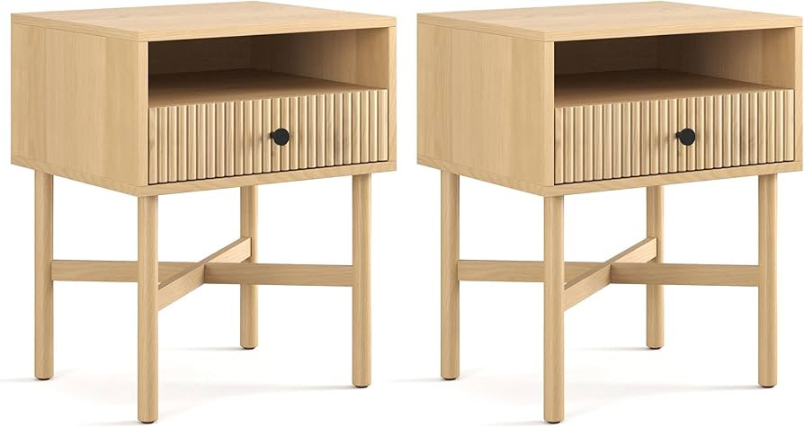 Fluted Modern Nightstand Set of 2 - Living Room and Bedroom Furniture - Small Wooden Fluted Side ... | Amazon (CA)