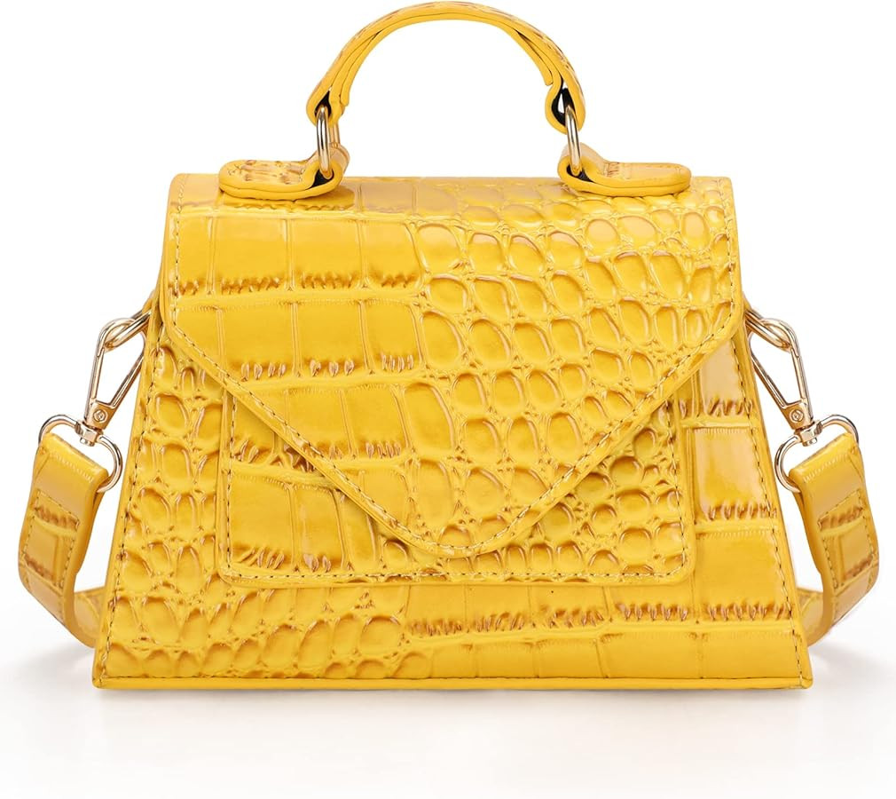 Women’s Mini Yellow Crossbody Bags, Top Handle Clutch Handbag, Trendy Cute Purse | Amazon (US)