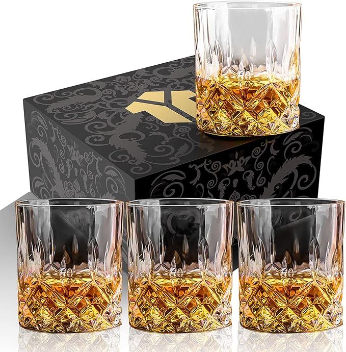 OPAYLY Whiskey Glasses Set of 4, Rocks Glasses, 10 oz Old Fashioned Tumblers for Drinking Scotch ... | Amazon (US)