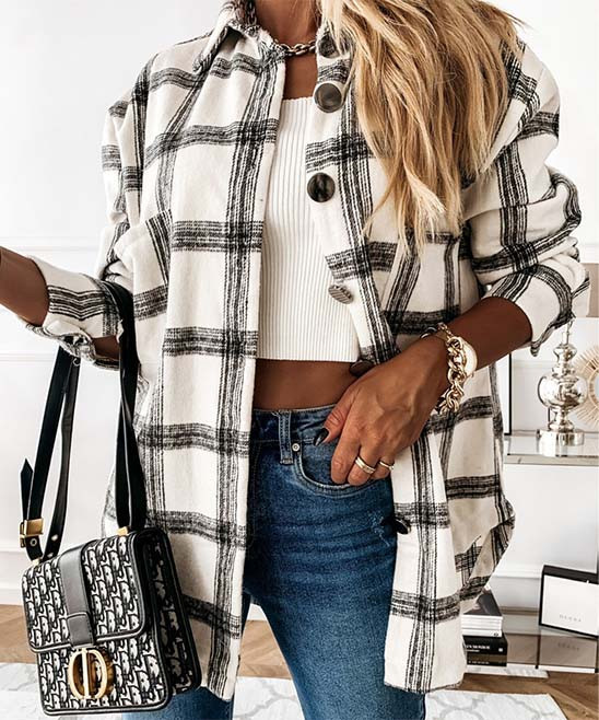 IZURIA Women's Non-Denim Casual Jackets Apricot - Apricot & Black Plaid Pocket Button-Up Shacket - W | Zulily
