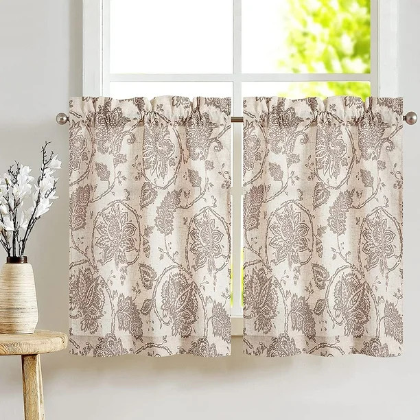 Curtainking Kitchen Curtains Floral Printed Short Window Curtains Linen Tiers Farmhouse Cafe Curt... | Walmart (US)