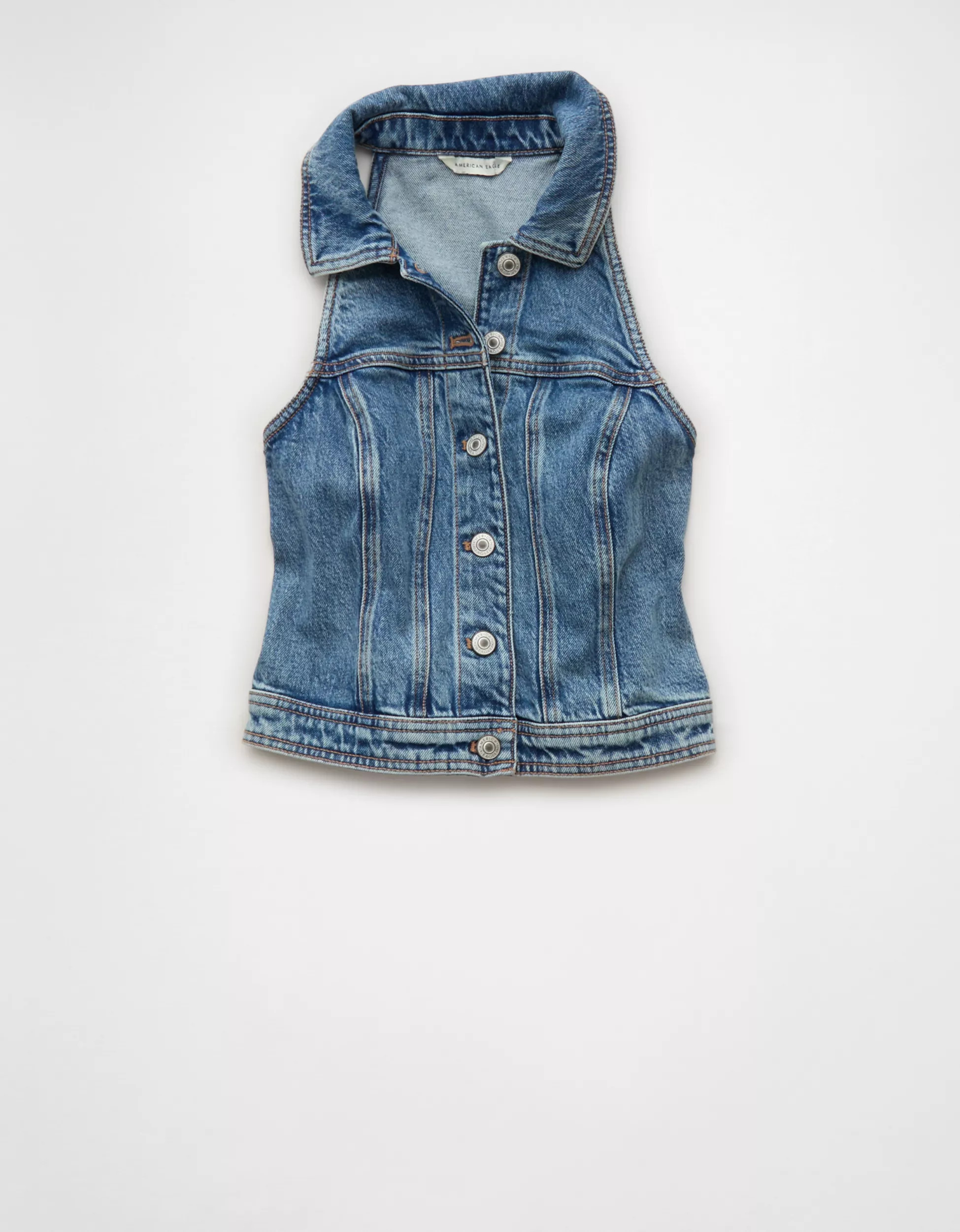 AE Cropped Collared Denim Vest | American Eagle Outfitters (US & CA)