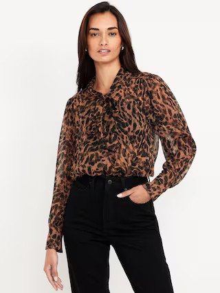 Long-Sleeve Tie-Neck Chiffon Top | Old Navy (US)