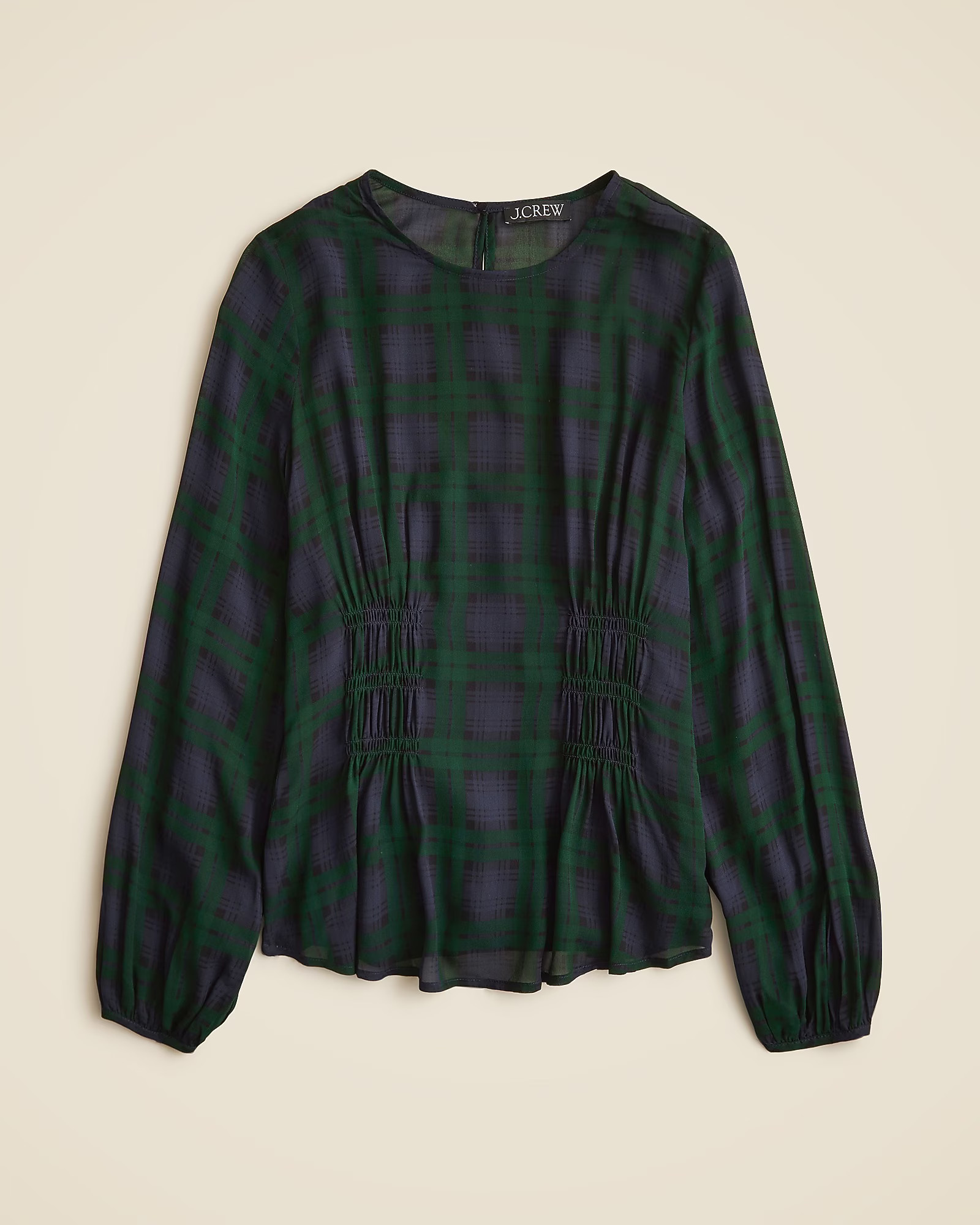 Chiffon shirred-waist top in Black Watch tartan | J. Crew US