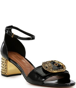 Kurt Geiger London Mayfair Buckle Leather Rhinestone Block Mid Heel Dress Sandals | Dillard's | Dillard's