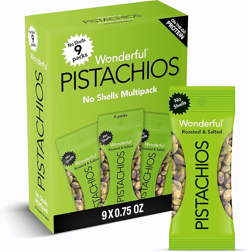 Wonderful Pistachios No Shells, Roasted & Salted Nuts, 0.75 Ounce Bag (Pack of 9), Protein Snacks... | Amazon (US)