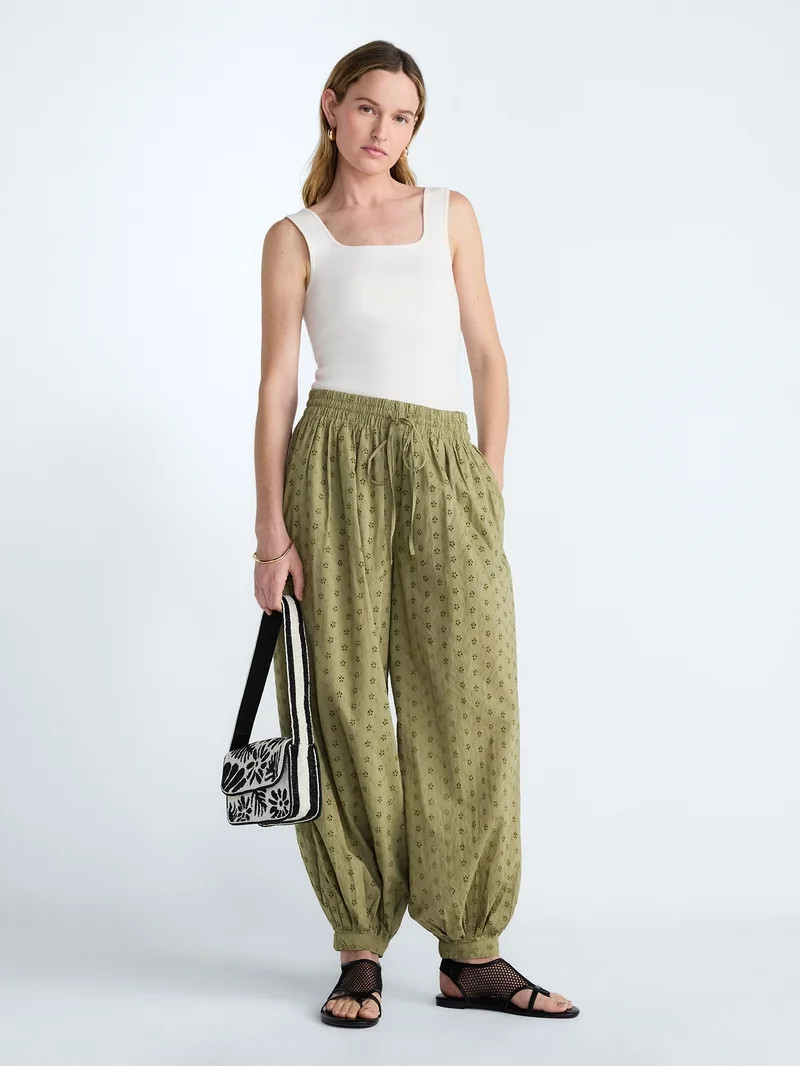 Scoop Women’s and Women's Plus Eyelet Harem Cotton Pants, Sizes XS-4X - Walmart.com | Walmart (US)