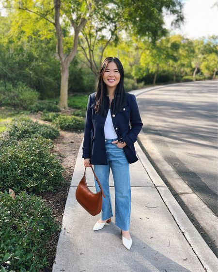 Navy jacket (2P)
White tank top (XS)
High waisted straight jeans (4P)
Brown bag
White pumps (1/2 size up)
White mule pumps
Amazon shoes
Ann Taylor outfit
Smart casual outfit
Teacher outfit
Spring work outfit
Spring outfit

#LTKworkwear #LTKSeasonal #LTKfindsunder100