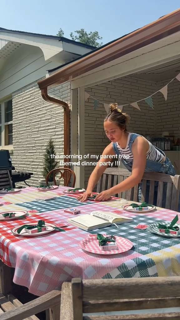 the morning of my parent trap themed dinner party! linking all the party decor 🌳🎀🏡 

 #LTKSeasonal #LTKParties #LTKStyleTip