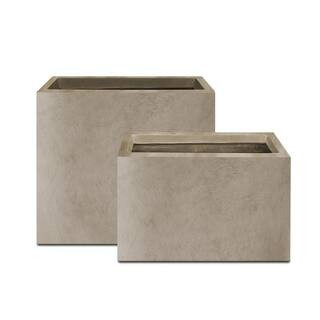 23.6"" & 19.4""L Rectangular Weathered Finish Lightweight Concrete Long Planter w/ Drainage Hole Set of 2 Outdoor/Indoor | The Home Depot