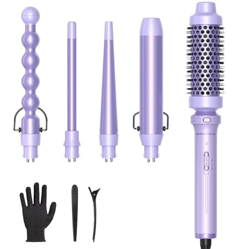 Wavytalk 5 in 1 Curling Iron,Curling Wand Set with Curling Brush and 4 Interchangeable Ceramic Curling Wand(0.5”-1.25”),Instant Heat Up,Include Heat Protective Glove & 2 Clips (Purple) | Amazon (US)