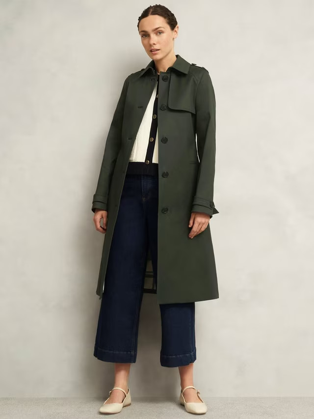 Hobbs Petite Hallie Trench Coat, Woodland Green | John Lewis (UK)