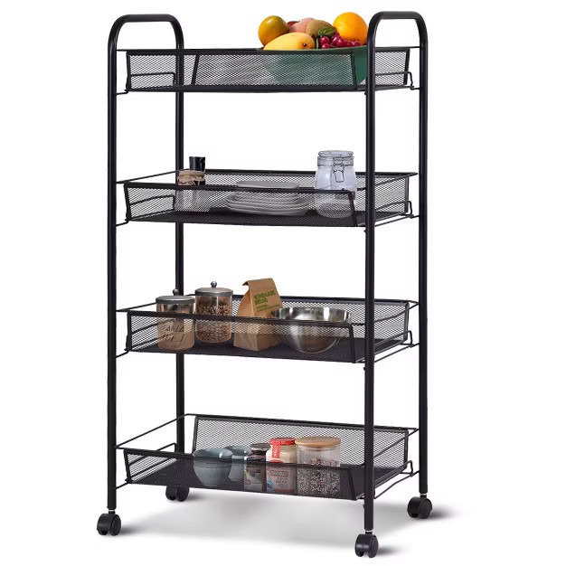 Costway 4 Tier Storage Rack Trolley Cart Home Kitchen Organizer Utility Baskets Black | Target