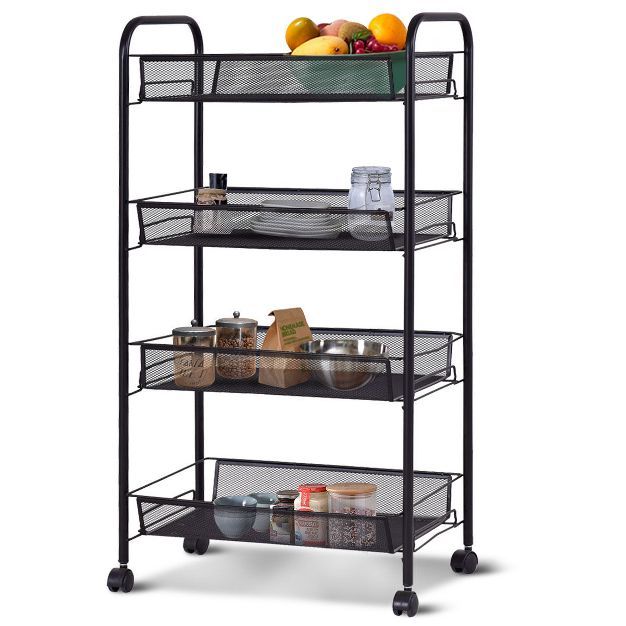 Costway 4 Tier Storage Rack Trolley Cart Home Kitchen Organizer Utility Baskets Black | Target
