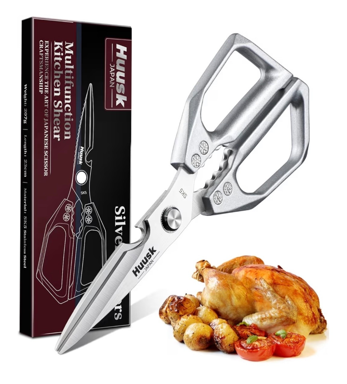 HUUSK Kitchen Scissors All Purpose - Stainless Steel Kitchen Shear, Sharp Silver Meat Scissors Dishwasher Safe, Heavy Duty Poultry Shears, Japanese Cooking Scissor for Food, Christmas Gifts for Women

#LTKfoodie #LTKHome