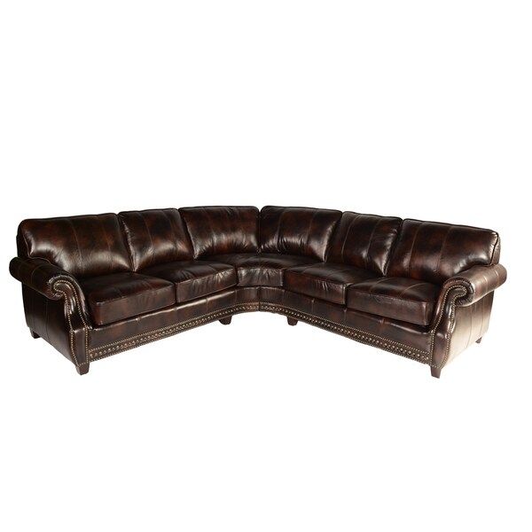 Lazzaro Leather Anna Pull-up Buckeye Sectional Sofa | Bed Bath & Beyond