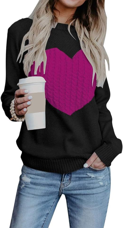 Alsol Lamesa Women’s Pullover Sweaters Cute Heart Sweater Crew Neck Long Sleeve Valentines Swea... | Amazon (US)